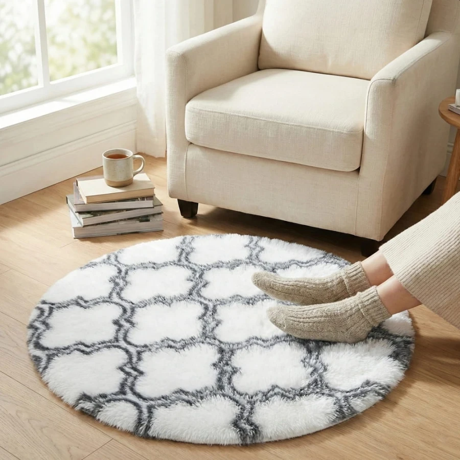 Dywan Pluszowy Okrągły Art Rugs - MARRAKESH Biały